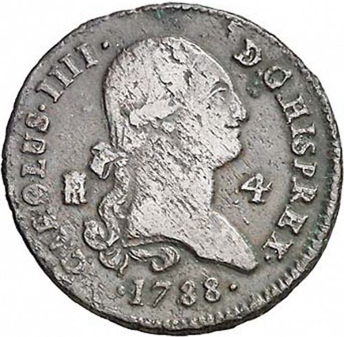 4 Maravedies Obverse Image minted in SPAIN in 1788 (1788-08  -  CARLOS IV)  - The Coin Database