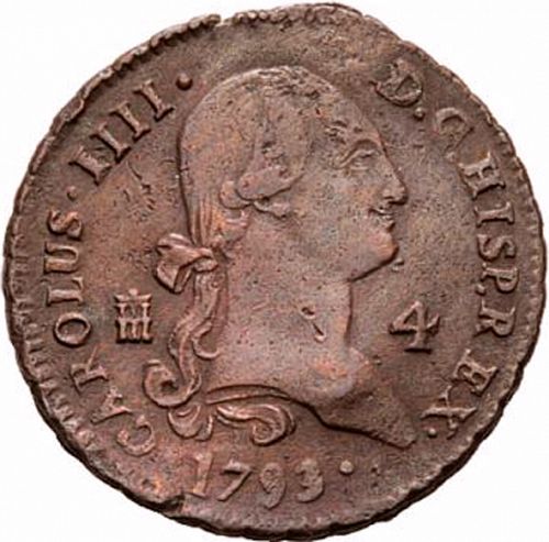 4 Maravedies Obverse Image minted in SPAIN in 1793 (1788-08  -  CARLOS IV)  - The Coin Database