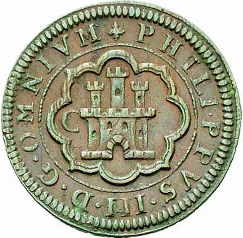 4 Maravedies Obverse Image minted in SPAIN in 1601C (1598-21  -  FELIPE III)  - The Coin Database