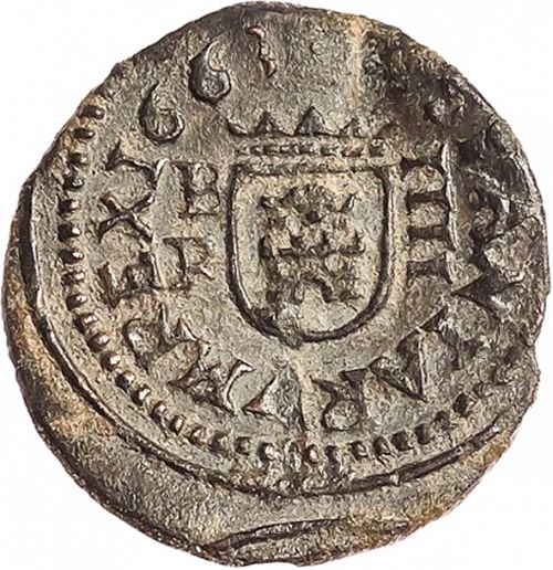 4 Maravedies Reverse Image minted in SPAIN in 1663R (1621-65  -  FELIPE IV)  - The Coin Database