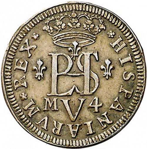 4 Maravedies Obverse Image minted in SPAIN in 1710 (1700-46  -  FELIPE V)  - The Coin Database