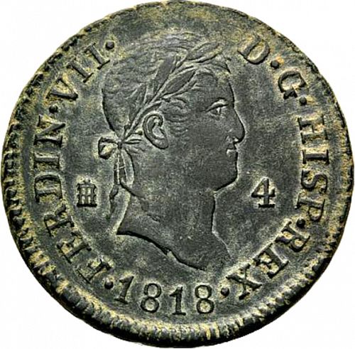 4 Maravedies Obverse Image minted in SPAIN in 1818 (1808-33  -  FERNANDO VII)  - The Coin Database