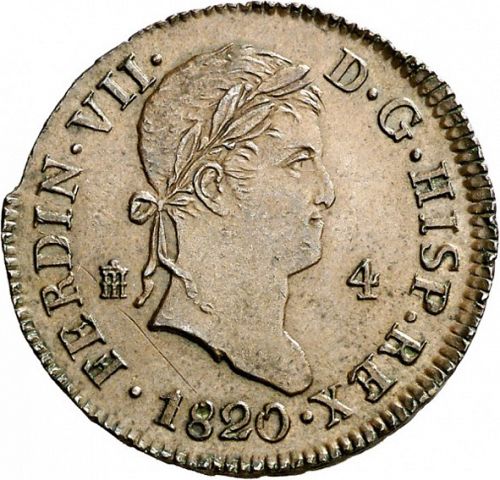 4 Maravedies Obverse Image minted in SPAIN in 1820 (1808-33  -  FERNANDO VII)  - The Coin Database