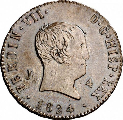 4 Maravedies Obverse Image minted in SPAIN in 1824 (1808-33  -  FERNANDO VII)  - The Coin Database