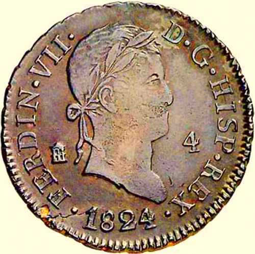 4 Maravedies Obverse Image minted in SPAIN in 1824 (1808-33  -  FERNANDO VII)  - The Coin Database