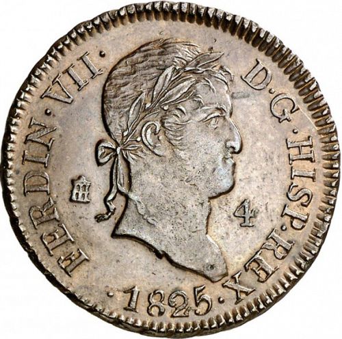 4 Maravedies Obverse Image minted in SPAIN in 1825 (1808-33  -  FERNANDO VII)  - The Coin Database