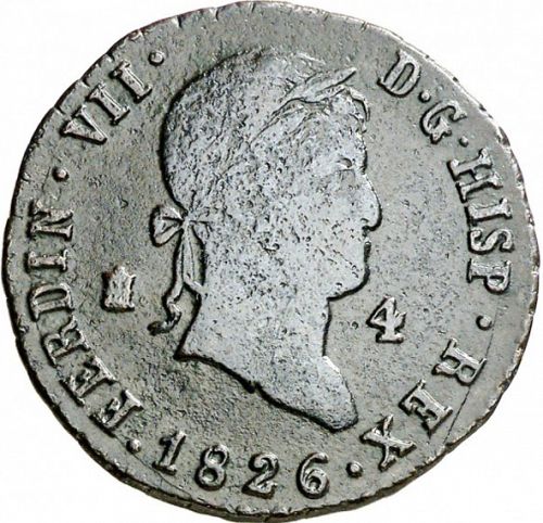 4 Maravedies Obverse Image minted in SPAIN in 1826 (1808-33  -  FERNANDO VII)  - The Coin Database