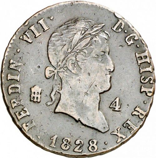 4 Maravedies Obverse Image minted in SPAIN in 1828 (1808-33  -  FERNANDO VII)  - The Coin Database