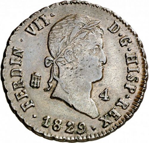 4 Maravedies Obverse Image minted in SPAIN in 1829 (1808-33  -  FERNANDO VII)  - The Coin Database