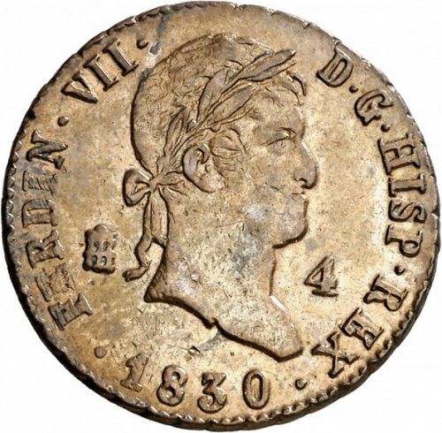 4 Maravedies Obverse Image minted in SPAIN in 1830 (1808-33  -  FERNANDO VII)  - The Coin Database