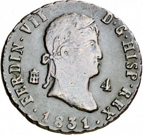 4 Maravedies Obverse Image minted in SPAIN in 1831 (1808-33  -  FERNANDO VII)  - The Coin Database
