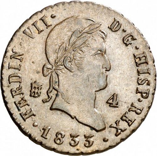 4 Maravedies Obverse Image minted in SPAIN in 1833 (1808-33  -  FERNANDO VII)  - The Coin Database