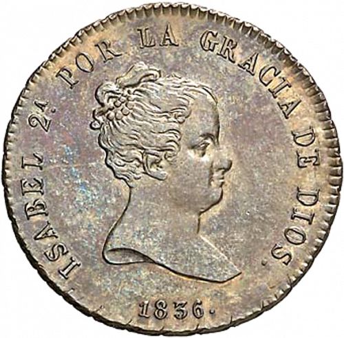 4 Maravedies Obverse Image minted in SPAIN in 1836DG (1833-48  -  ISABEL II)  - The Coin Database