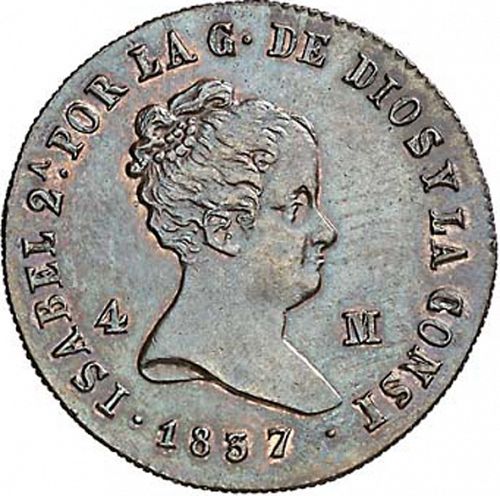 4 Maravedies Obverse Image minted in SPAIN in 1837 (1833-48  -  ISABEL II)  - The Coin Database