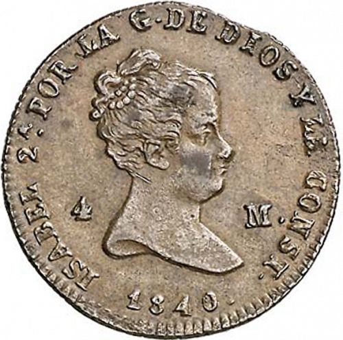 4 Maravedies Obverse Image minted in SPAIN in 1840 (1833-48  -  ISABEL II)  - The Coin Database