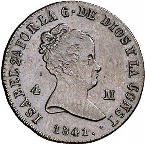 4 Maravedies Obverse Image minted in SPAIN in 1841 (1833-48  -  ISABEL II)  - The Coin Database