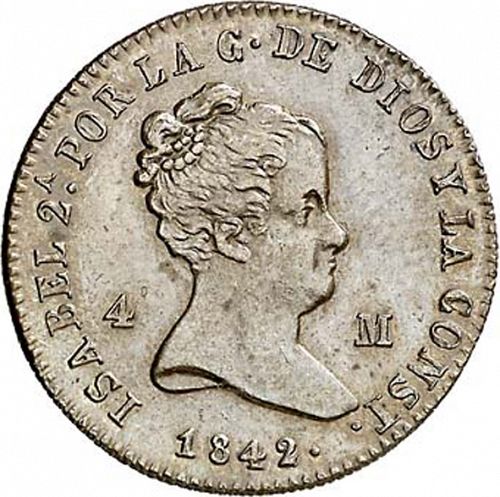 4 Maravedies Obverse Image minted in SPAIN in 1842 (1833-48  -  ISABEL II)  - The Coin Database