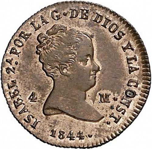 4 Maravedies Obverse Image minted in SPAIN in 1844 (1833-48  -  ISABEL II)  - The Coin Database