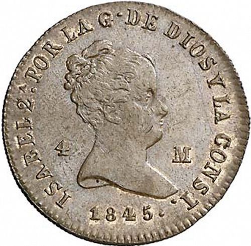 4 Maravedies Obverse Image minted in SPAIN in 1845 (1833-48  -  ISABEL II)  - The Coin Database