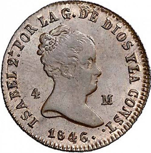 4 Maravedies Obverse Image minted in SPAIN in 1846 (1833-48  -  ISABEL II)  - The Coin Database