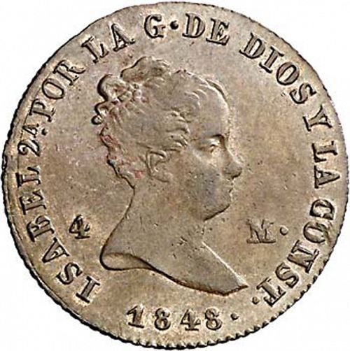 4 Maravedies Obverse Image minted in SPAIN in 1848 (1833-48  -  ISABEL II)  - The Coin Database