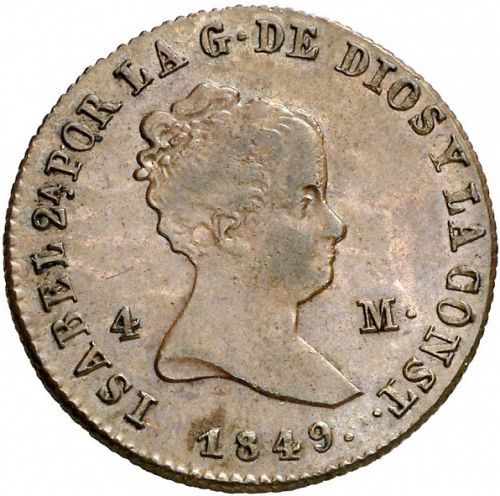 4 Maravedies Obverse Image minted in SPAIN in 1849 (1833-48  -  ISABEL II)  - The Coin Database