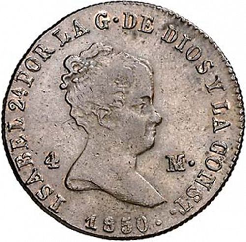 4 Maravedies Obverse Image minted in SPAIN in 1850 (1833-48  -  ISABEL II)  - The Coin Database