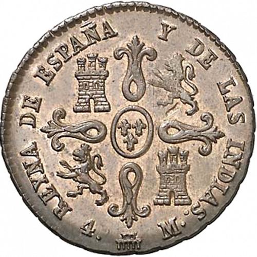 4 Maravedies Reverse Image minted in SPAIN in 1836 (1833-48  -  ISABEL II)  - The Coin Database