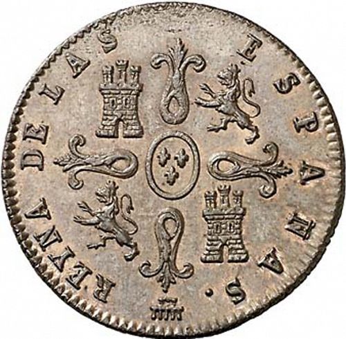 4 Maravedies Reverse Image minted in SPAIN in 1842 (1833-48  -  ISABEL II)  - The Coin Database