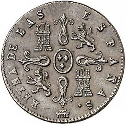 4 Maravedies Reverse Image minted in SPAIN in 1843 (1833-48  -  ISABEL II)  - The Coin Database