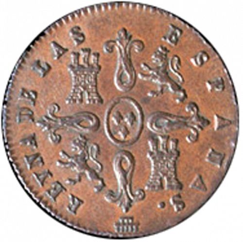 4 Maravedies Reverse Image minted in SPAIN in 1844 (1833-48  -  ISABEL II)  - The Coin Database