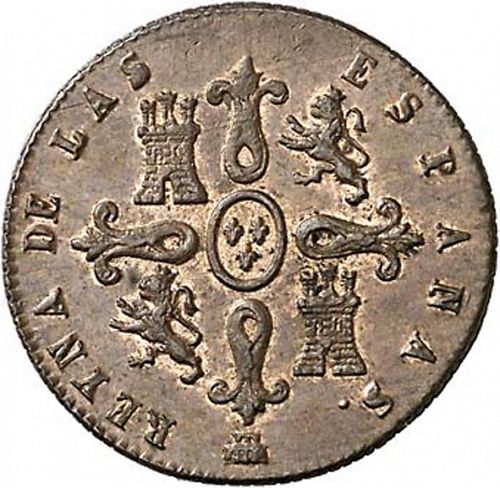 4 Maravedies Reverse Image minted in SPAIN in 1845 (1833-48  -  ISABEL II)  - The Coin Database