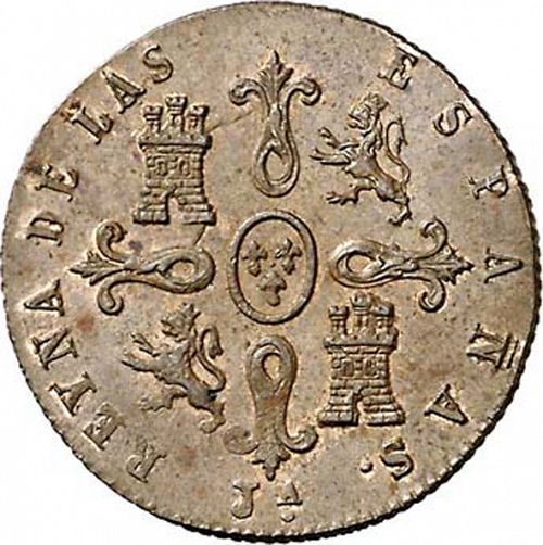 4 Maravedies Reverse Image minted in SPAIN in 1847 (1833-48  -  ISABEL II)  - The Coin Database