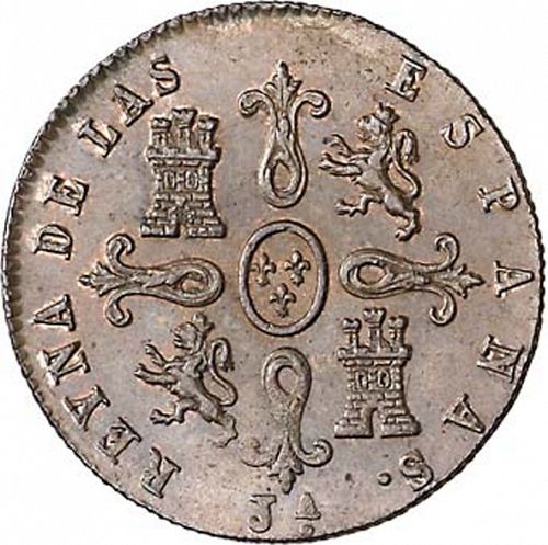 4 Maravedies Reverse Image minted in SPAIN in 1850 (1833-48  -  ISABEL II)  - The Coin Database