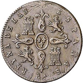 4 Maravedies Reverse Image minted in SPAIN in 1855 (1833-48  -  ISABEL II)  - The Coin Database