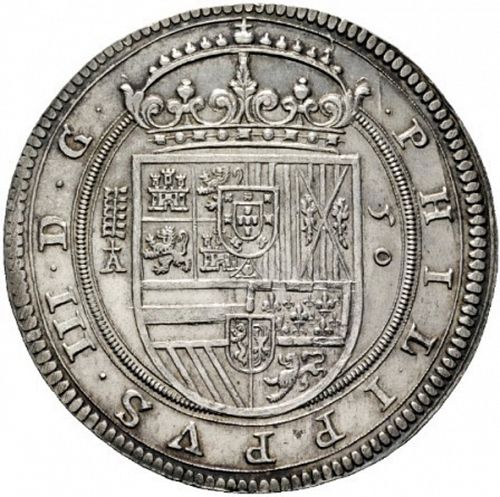 50 Reales Obverse Image minted in SPAIN in 1620A (1598-21  -  FELIPE III)  - The Coin Database