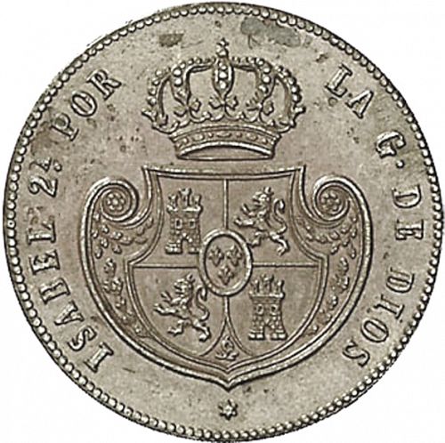 half Real Obverse Image minted in SPAIN in 1850 (1849-64  -  ISABEL II - Decimal Coinage)  - The Coin Database