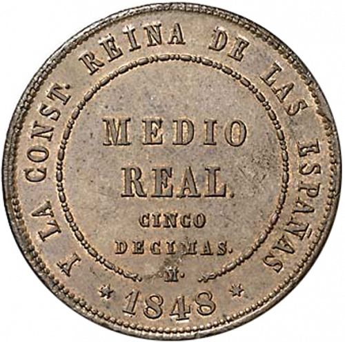 half Real Reverse Image minted in SPAIN in 1848 (1849-64  -  ISABEL II - Decimal Coinage)  - The Coin Database