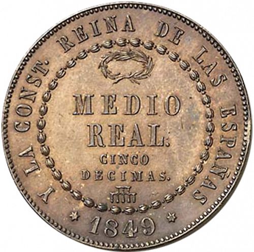 half Real Reverse Image minted in SPAIN in 1849 (1849-64  -  ISABEL II - Decimal Coinage)  - The Coin Database