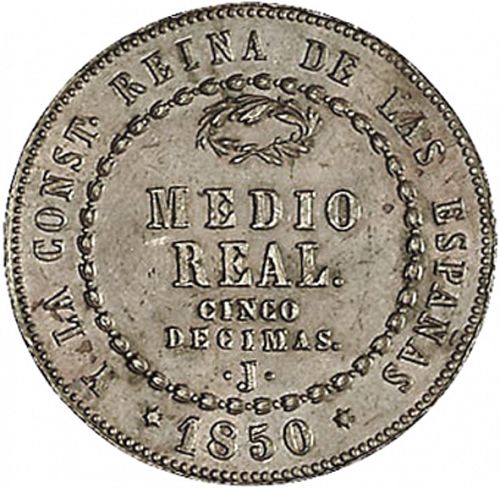 half Real Reverse Image minted in SPAIN in 1850 (1849-64  -  ISABEL II - Decimal Coinage)  - The Coin Database