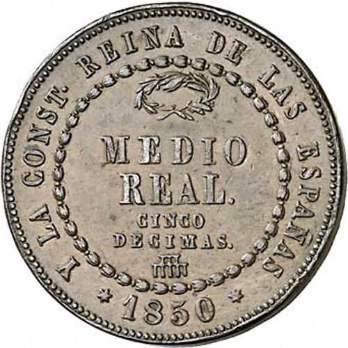 half Real Reverse Image minted in SPAIN in 1850 (1849-64  -  ISABEL II - Decimal Coinage)  - The Coin Database