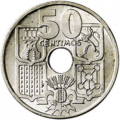 50 Céntimos Obverse Image minted in SPAIN in 1949 / 51 (1936-75  -  NATIONALIST GOVERMENT)  - The Coin Database