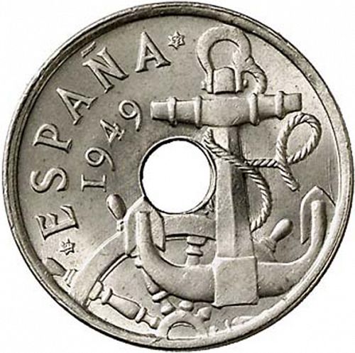 50 Céntimos Obverse Image minted in SPAIN in 1949 / 53 (1936-75  -  NATIONALIST GOVERMENT)  - The Coin Database