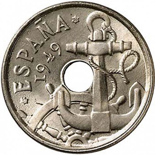 50 Céntimos Obverse Image minted in SPAIN in 1949 / 56 (1936-75  -  NATIONALIST GOVERMENT)  - The Coin Database