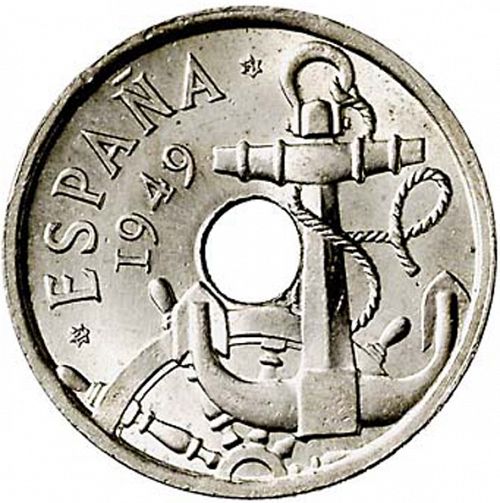 50 Céntimos Reverse Image minted in SPAIN in 1949 / 51 (1936-75  -  NATIONALIST GOVERMENT)  - The Coin Database