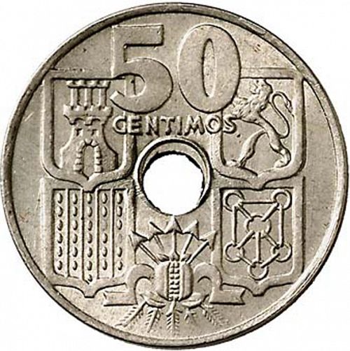 50 Céntimos Reverse Image minted in SPAIN in 1949 / 62 (1936-75  -  NATIONALIST GOVERMENT)  - The Coin Database