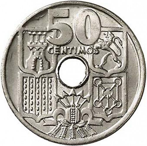 50 Céntimos Reverse Image minted in SPAIN in 1963 / 63 (1936-75  -  NATIONALIST GOVERMENT)  - The Coin Database