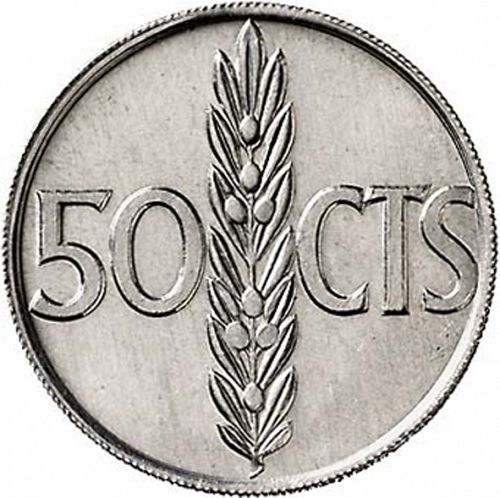 50 Céntimos Reverse Image minted in SPAIN in 1966 / 70 (1936-75  -  NATIONALIST GOVERMENT)  - The Coin Database