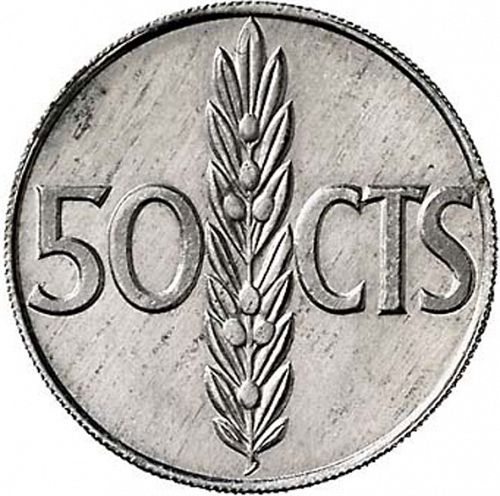 50 Céntimos Reverse Image minted in SPAIN in 1966 / 74 (1936-75  -  NATIONALIST GOVERMENT)  - The Coin Database