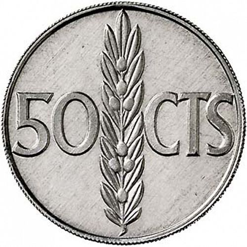50 Céntimos Reverse Image minted in SPAIN in 1966 / 75 (1936-75  -  NATIONALIST GOVERMENT)  - The Coin Database